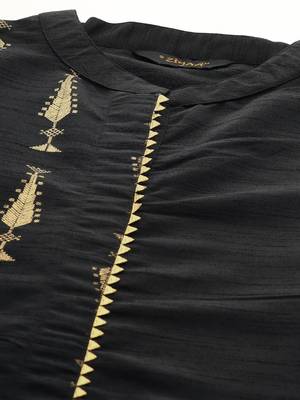 Black printed art silk kurtas-and-kurtis 4