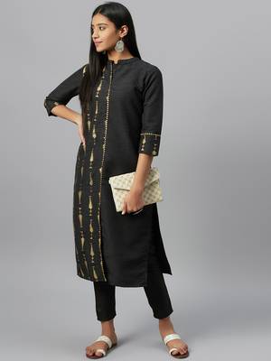 Black printed art silk kurtas-and-kurtis 5