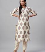 Cream printed art silk kurtas-and-kurtis