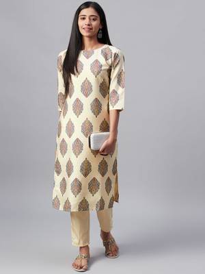 Cream printed art silk kurtas-and-kurtis 5