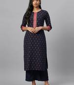 Navy-blue printed crepe kurtas-and-kurtis