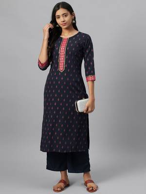 Navy-blue printed crepe kurtas-and-kurtis 5