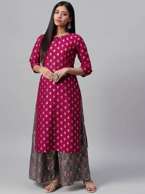 Pink printed art silk kurtas-and-kurtis 1