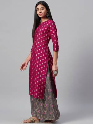 Pink printed art silk kurtas-and-kurtis 2