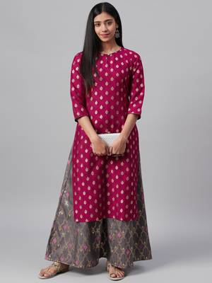 Pink printed art silk kurtas-and-kurtis 5