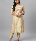 Cream printed art silk kurtas-and-kurtis