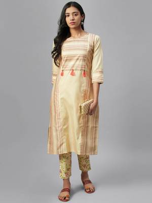 Cream printed art silk kurtas-and-kurtis 5