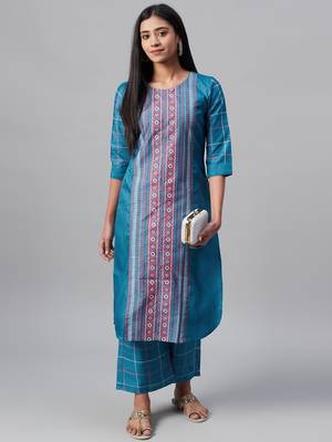 Teal printed art silk kurtas-and-kurtis 5