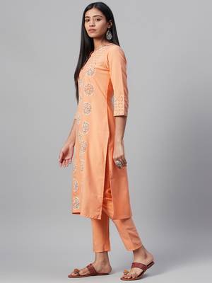 Peach printed rayon kurtas-and-kurtis 2