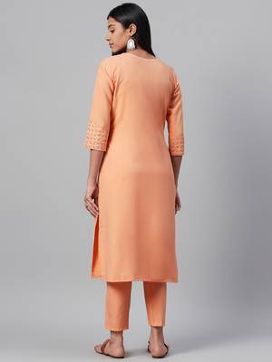Peach printed rayon kurtas-and-kurtis 3