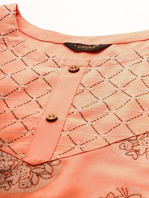 Peach printed rayon kurtas-and-kurtis 4