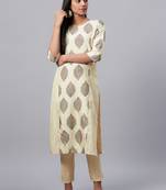 Cream printed art silk kurtas-and-kurtis