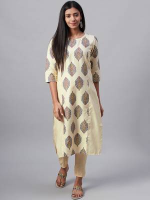 Cream printed art silk kurtas-and-kurtis 5
