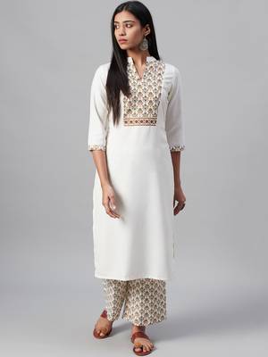 Off-white printed rayon kurtas-and-kurtis 5