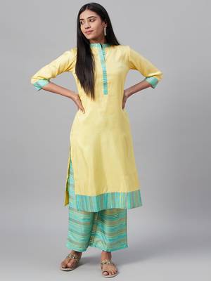 Yellow printed art silk kurtas-and-kurtis 1