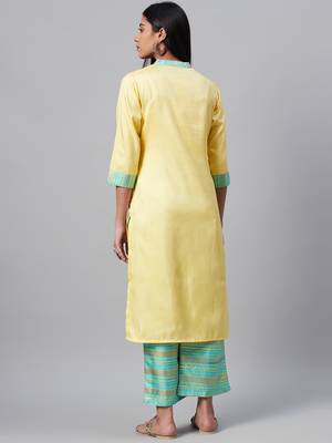 Yellow printed art silk kurtas-and-kurtis 3