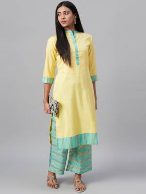 Yellow printed art silk kurtas-and-kurtis 5