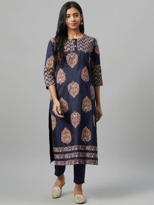 Navy-blue printed art silk kurtas-and-kurtis 1