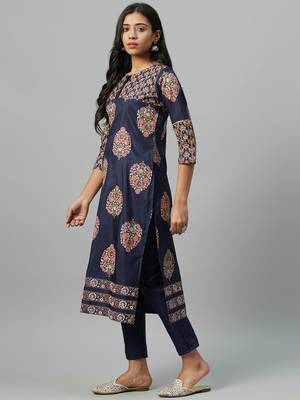 Navy-blue printed art silk kurtas-and-kurtis 2