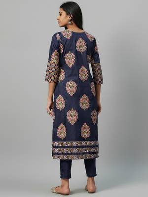 Navy-blue printed art silk kurtas-and-kurtis 3
