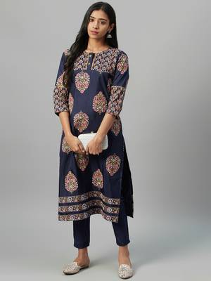 Navy-blue printed art silk kurtas-and-kurtis 5