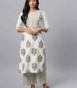 Off-white printed rayon kurtas-and-kurtis