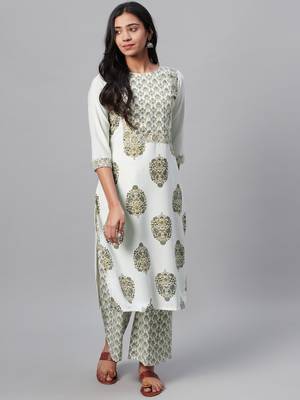 Off-white printed rayon kurtas-and-kurtis 5