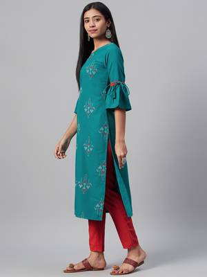 Teal printed rayon kurtas-and-kurtis 2
