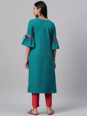 Teal printed rayon kurtas-and-kurtis 3