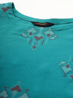 Teal printed rayon kurtas-and-kurtis 4