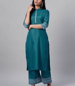 Teal printed art silk kurtas-and-kurtis