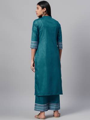 Teal printed art silk kurtas-and-kurtis 3