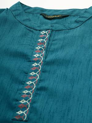Teal printed art silk kurtas-and-kurtis 4