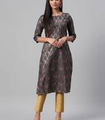 Grey printed art silk kurtas-and-kurtis