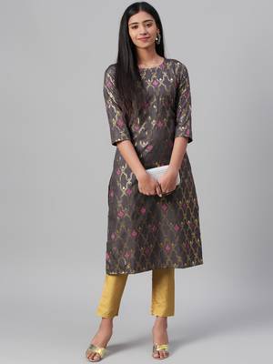 Grey printed art silk kurtas-and-kurtis 5