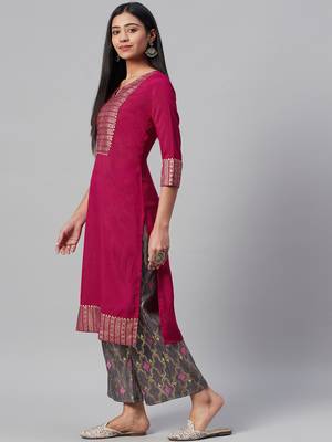 Pink printed art silk kurtas-and-kurtis 2