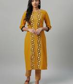 Mustard printed rayon kurtas-and-kurtis