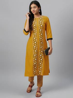 Mustard printed rayon kurtas-and-kurtis 5