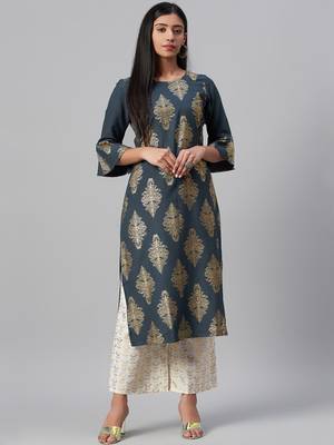 Grey printed rayon kurtas-and-kurtis 1