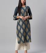 Grey printed rayon kurtas-and-kurtis