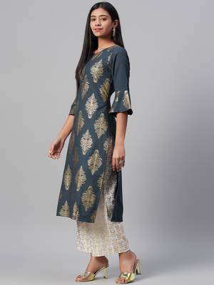 Grey printed rayon kurtas-and-kurtis 2