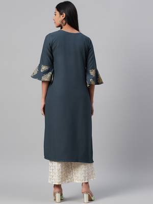 Grey printed rayon kurtas-and-kurtis 3