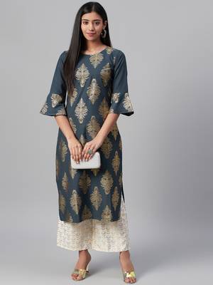Grey printed rayon kurtas-and-kurtis 5