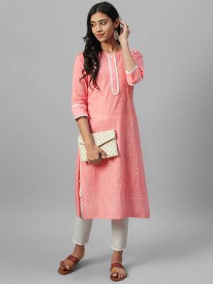 Peach printed cotton kurtas-and-kurtis 5