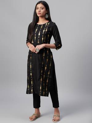Black printed art silk kurtas-and-kurtis 1