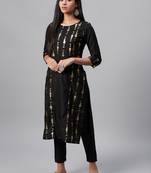 Black printed art silk kurtas-and-kurtis