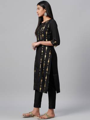 Black printed art silk kurtas-and-kurtis 2