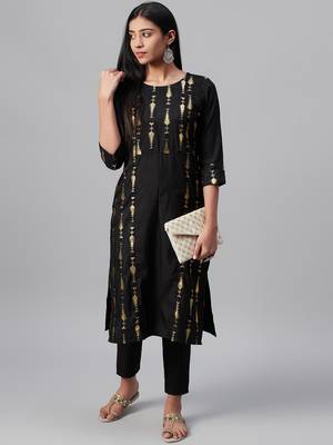 Black printed art silk kurtas-and-kurtis 5