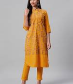 Mustard printed rayon kurtas-and-kurtis