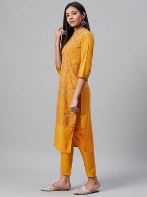 Mustard printed rayon kurtas-and-kurtis 2